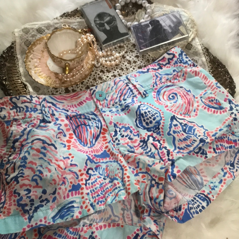 Lilly Pulitzer Walsh Printed Shell Me About It Beach Patriotic Shorts 4 Tiffany